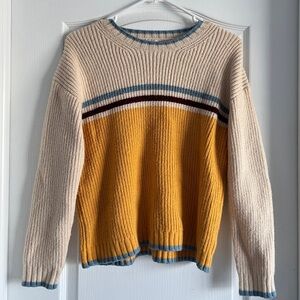 Fern and Thread Scandi Colorblock Yellow/Blue/Cream Crewneck Sweater (XS/S)